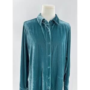Soft Surroundings Teal Velvet Tunic Top Long Sleeve Aqua Green Blouse M